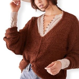 Free People Icing Pullover Sweater Eyelash Knit Slouchy Oversized Mocha Java SM